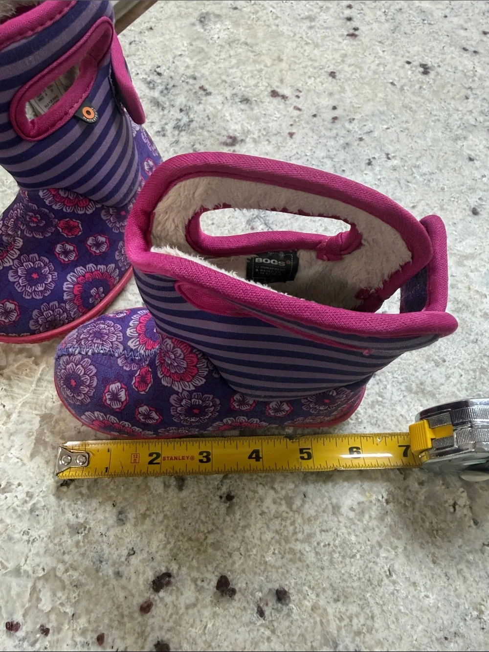 Bogs Kids' Baby Pansy Stripe Snow Boot Pink Purple Waterproof Size 6 Infant Girl